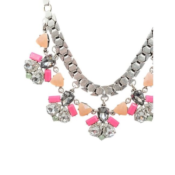 Stella & Dot Callie Statement Necklace 21" Silver Tone Bib Style Rhinestones - Picture 5 of 16